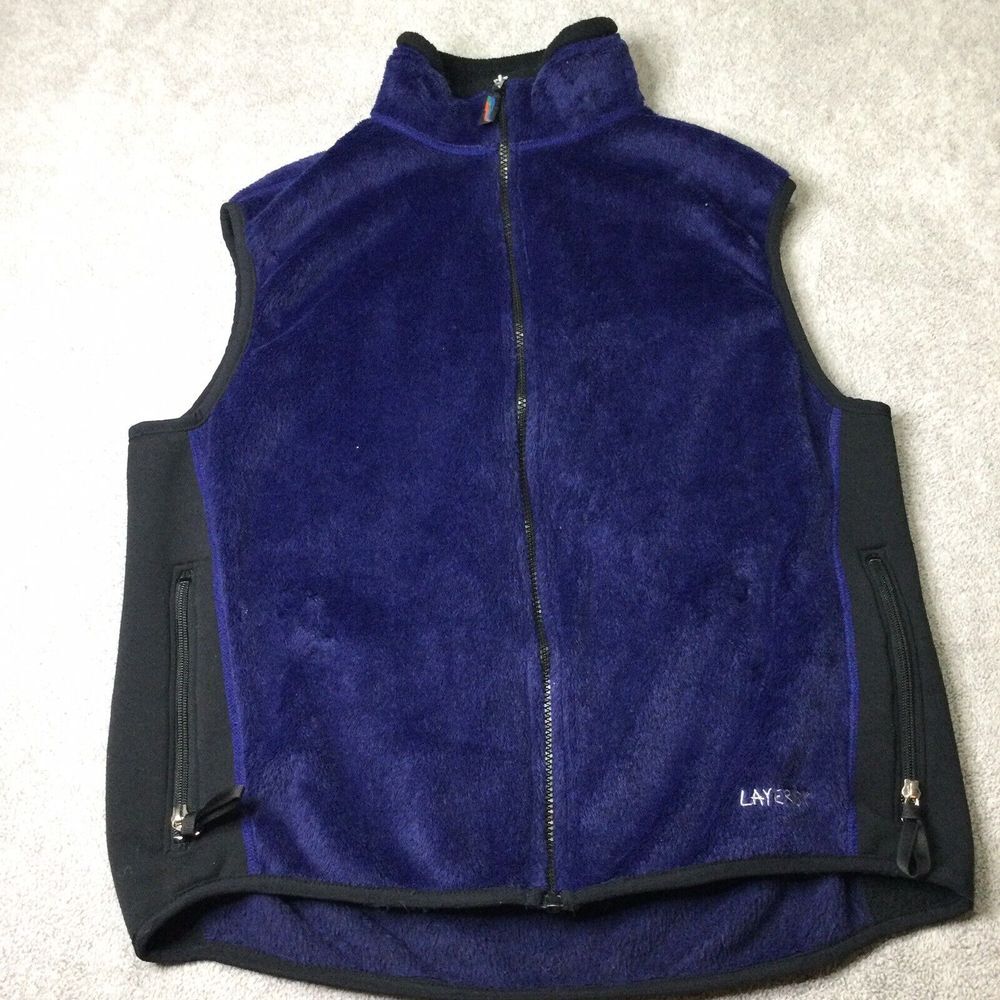 Layers Polartec Blue Fleece Vest Outdoor Hiking Full‎ Zip Sz L